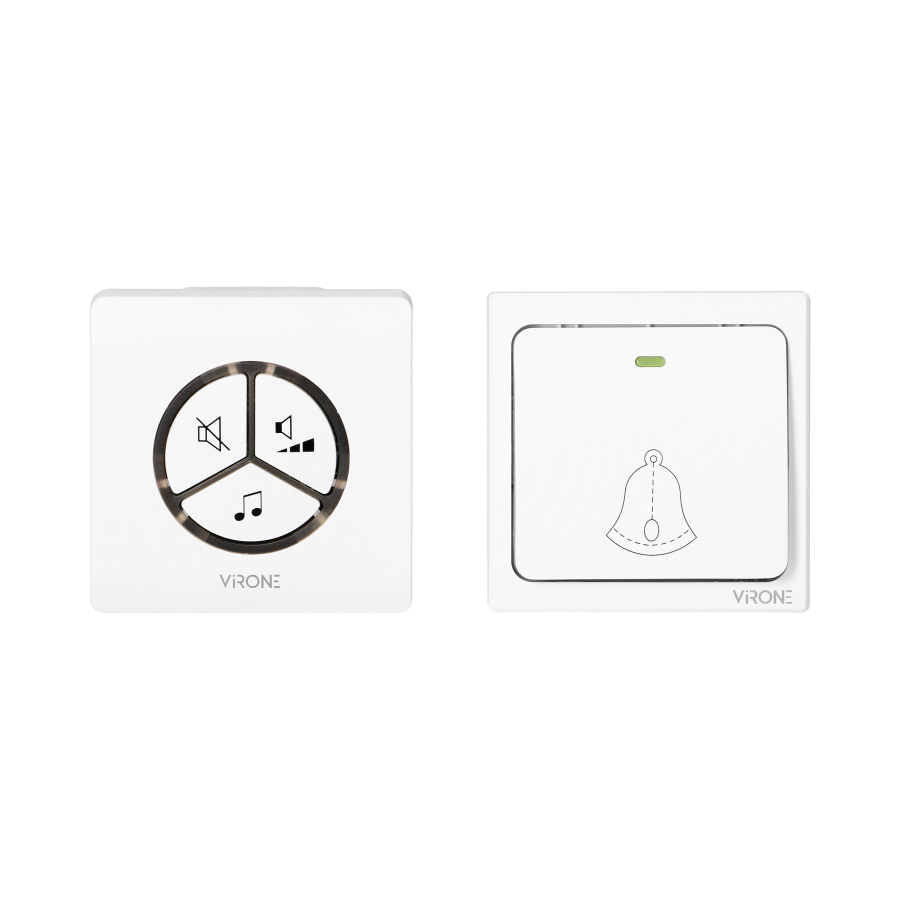 WAYO AC wireless doorbell, 230V with battery-less button, learning system, 25 ringtones, 80m